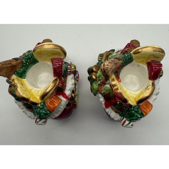 Fitz and Floyd Santa's Sweets Candy Cookies Boots Candleholders Set of 2 - Picture 5 of 9